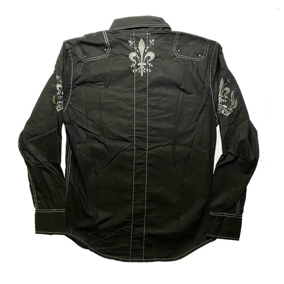 Franky Max Men’s Embroidered w/ Paisley trims Long Sleeve Shirt Size M Blk 3 - Picture 2 of 9